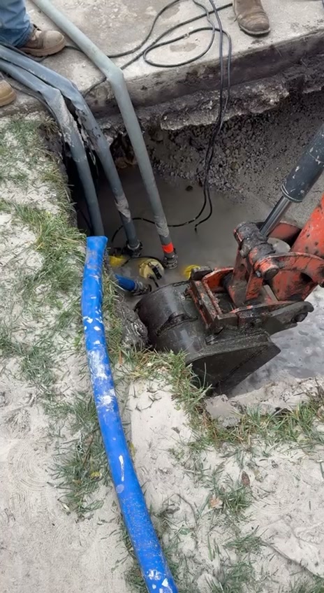 Water service line connection with blue poly pipe